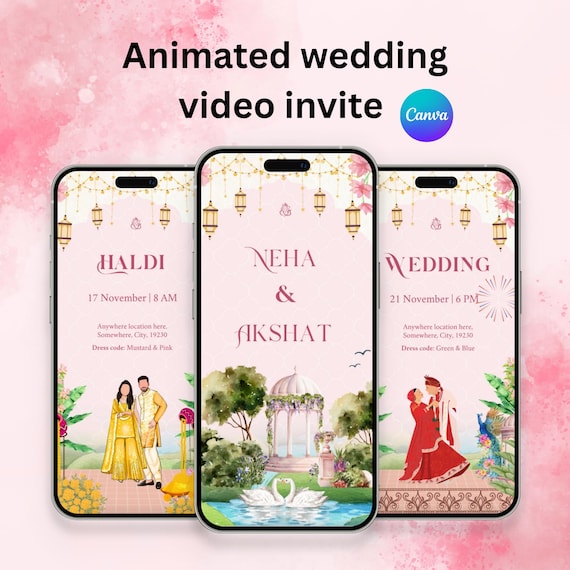 Elegant Indian Wedding Video Invite | Pastel Garden Theme | Editable Canva Template