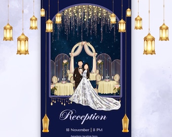 Indian Wedding Reception Video Invite | Glam night theme | Editable in Canva