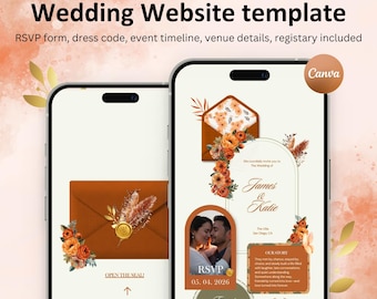 Rustic Floral Wedding Website Template, Interactive Canva Invite