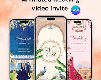 Indian Wedding Video Invite | Fairytale, Castle Theme | Editable Canva Template