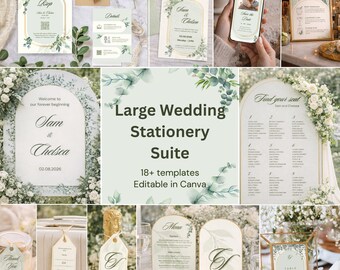 Luxury Greenery Wedding Invitation Suite Bundle | Editable Wedding Stationery & Signage Set | Complete Template Pack
