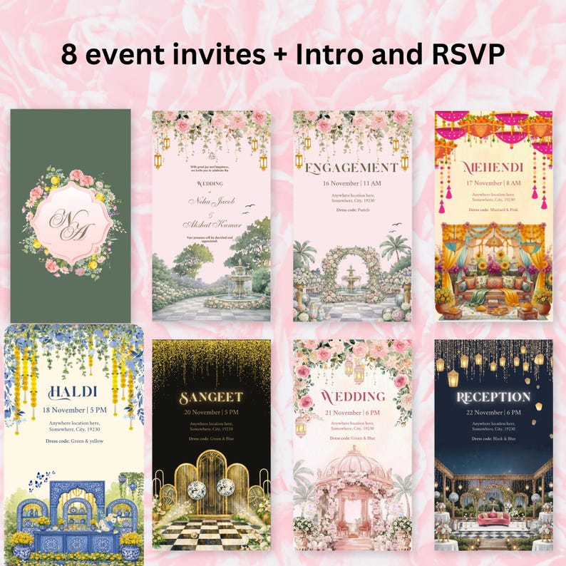 Enchanted Indian Wedding Video Invite | Multi-theme Floral | Editable in Canva image 4