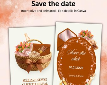 Terracotta theme - Digital gift basket | Interactive Save the Date | Editable Canva Template