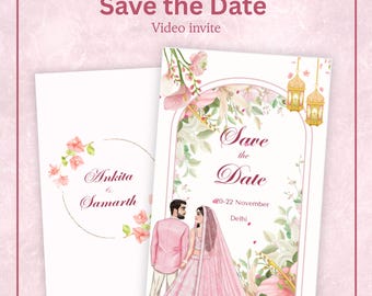 Save the Date Video Invite | Indian floral cherry blossom themed | Editable in Canva