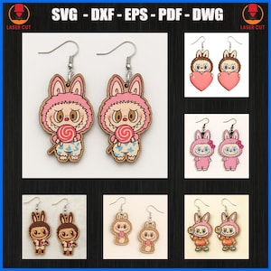 Cute Monster Earrings Laser Cut Bundle, Labubu Dangle Earrings Laser Cut, Labubu Character Earrings Cutting, Bunny Costume Earrings Svg Cut