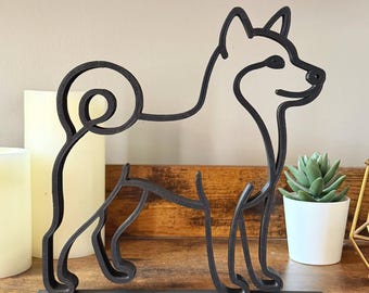 Shiba Inu Line Art Sculpture | 3D Printed Minimalist Dog Decor | Shiba Mom Gift