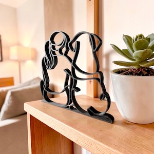 Dog mom Mothers Day gift, girl and her dog line art sculpture on shelf, gift for dog lover mom, dog mom birthday gift, dog mom Christmas gift, dog lover gift for women, woman and dog figurine, dog and owner sculpture, pet lover home decor, dog mom keepsake, gift for dog mom from husband, sculpture of girl with her dog shelf decor