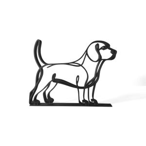 Clean continuous line art design of a Beagle standing in profile on a white background, showing the hound's long ears, sloped back, and full breed silhouette — oversized 3D printed beagle sculpture design, modern minimalist beagle decor, and one-line dog art gift for beagle owners.