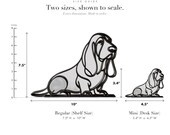 Line Art by Charles Basset Hound sculpture size guide. Regular (Shelf Size) 7.5in tall and Mini (Desk Size) 3.4in tall, shown to scale with exact dimensions.