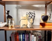 Gift for Yorkie mom close up of black line art long haired Yorkshire Terrier sculpture, minimalist Yorkie figurine gift for dog dad shelf decor
