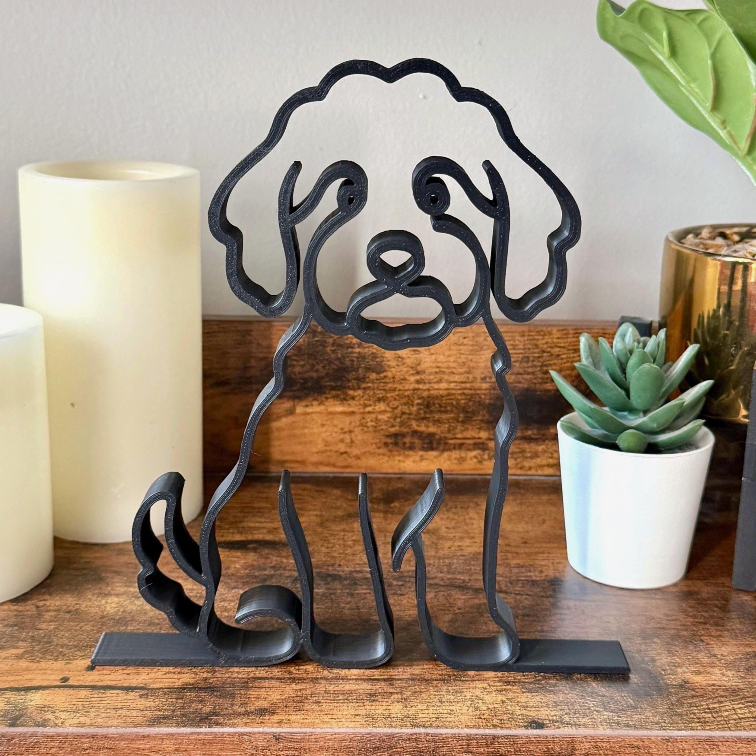 Mini Goldendoodle line art sculpture in matte black