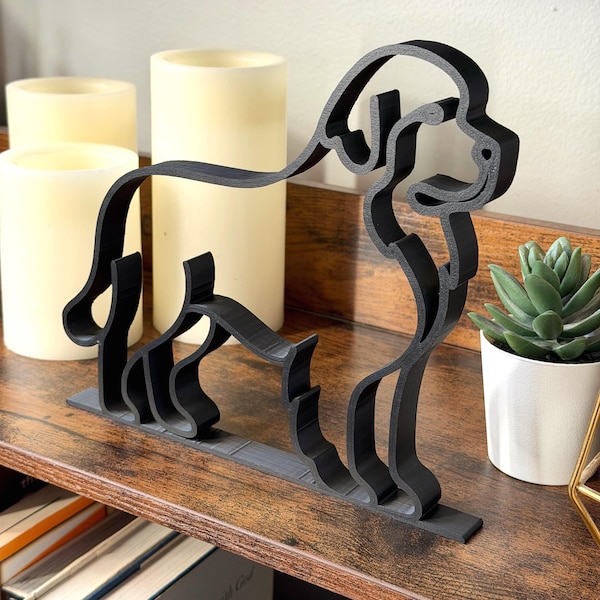 Newfoundland Dog Sculpture: Modern Minimalist 3D Printed Line Art