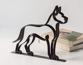 Great Dane line art sculpture in matte black standing beside book on white surface, minimalist dog mom home decor gift