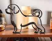 Portuguese Water Dog gift minimalist black line art sculpture displayed on wooden shelf with candles, 3D printed home decor for Porty owners