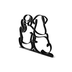Gift for dog mom, girl and her dog black line art sculpture angled view, dog mom Mothers Day gift, dog lover gift for women, dog mom birthday gift, dog mom Christmas gift, woman and dog figurine, dog and owner sculpture, pet lover home decor, gift for dog mom from husband, sculpture of girl with dog, dog mom keepsake
