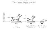 Line Art by Charles Bull Terrier sculpture size guide. Regular (Shelf Size) 7.7in tall and Mini (Desk Size) 3.3in tall, shown to scale with exact dimensions.