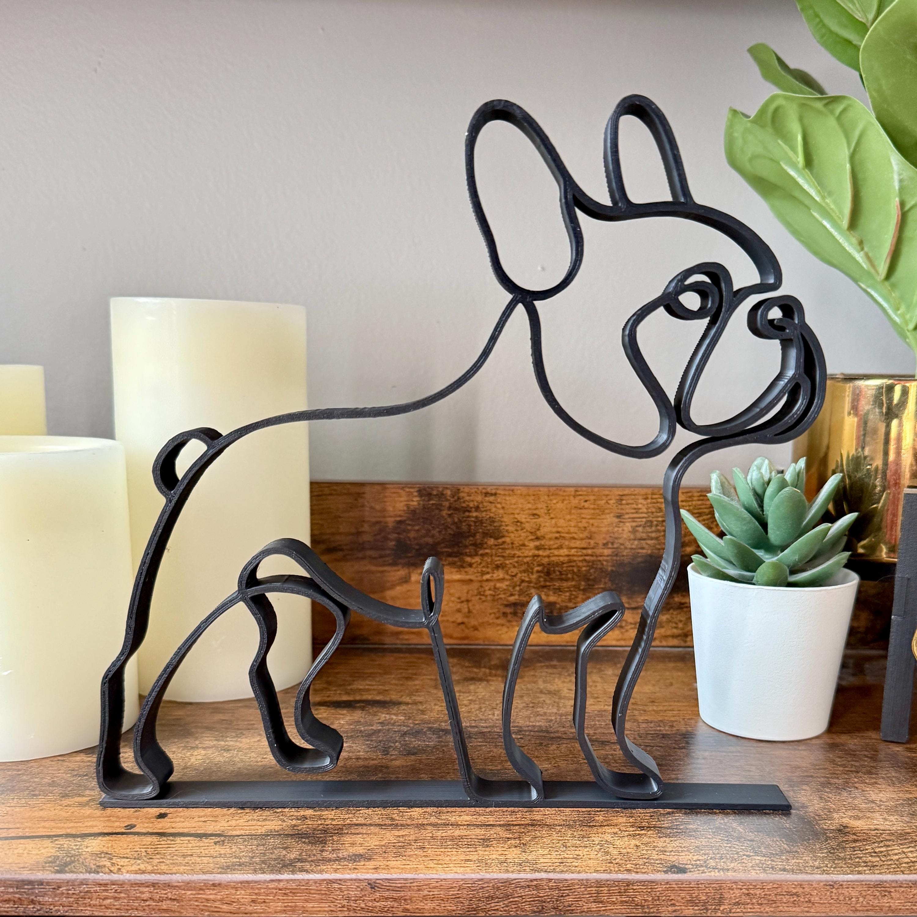 French Bulldog line art sculpture in matte black