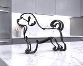 Portuguese Water Dog kitchen decor black line art figurine on marble counter, minimalist Porty gift for dog lovers and new homeowners