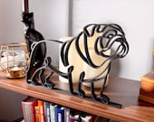 English Bulldog gift for English Bulldog mom displayed on wood bookshelf with candles, black line art English Bulldog sculpture, minimalist Bulldog figurine home decor, perfect English Bulldog lover gift, English Bulldog owner gift, English Bulldog Christmas gift, English Bulldog birthday gift, Bulldog mom gift, Bulldog dad gift, English Bulldog statue shelf decor, English Bulldog gifts for women