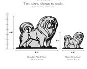 Line Art by Charles Tibetan Mastiff sculpture size guide. Regular (Shelf Size) 6.8in tall and Mini (Desk Size) 3.5in tall, shown to scale with exact dimensions.