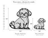 Line Art by Charles Maltipoo sculpture size guide. Regular (Shelf Size) 8.1in tall and Mini (Desk Size) 4.3in tall, shown to scale with exact dimensions.