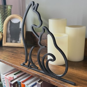 Minimalist Cats Line Art Sculpture – Modern 3D Printed Cat Decor – Black Abstract Statue – Gift for Cat Lovers, Couples, or Pet Parents