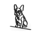 slight side angle of Line Art by Charles black French Bulldog line art sculpture dog lovers gift on a studio white background show casing 15 millimeter depth of dog line art decor.