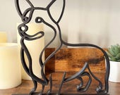 Pembroke Welsh Corgi dog shelf decor, black line art silhouette shelf sitter gift for Corgi owners and dog enthusiasts.