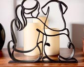 Dog mom gift on bookshelf with candles, girl and her dog black line art sculpture, dog mom Mothers Day gift, dog lover gift for women, dog mom birthday gift, dog mom Christmas gift, gift for dog mom, woman and dog figurine, dog and owner home decor, pet lover gift, dog mom shelf decor, sculpture of girl with dog, dog mom keepsake