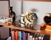 Gift for English Bulldog mom on wood shelf with candles, black line art English Bulldog sculpture home decor, minimalist Bulldog figurine, English Bulldog dad gift, English Bulldog lover gift, English Bulldog owner gift, English Bulldog gifts for women, English Bulldog gifts for men, Bulldog Christmas gift, Bulldog birthday gift, English Bulldog statue shelf decor