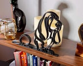 Front view of Basset Hound continuous line art sculpture in matte black PLA.