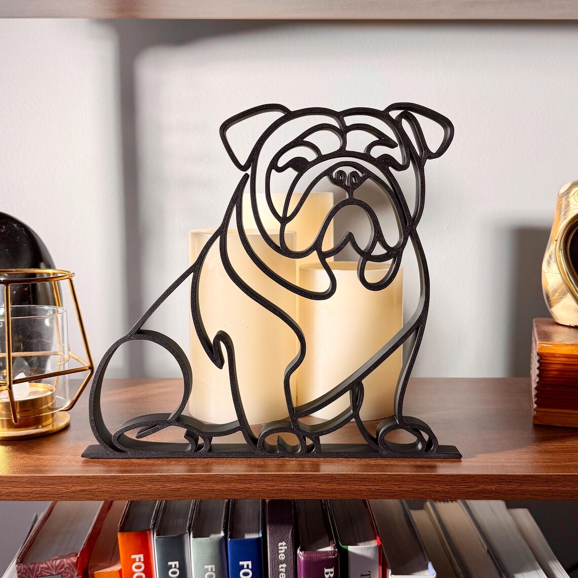 English Bulldog mom gift, English Bulldog dad gift, English Bulldog home decor, Bulldog lover gift, English Bulldog owner gift, English Bulldog memorial, sitting Bulldog sculpture minimalist black line art figurine for shelf mantel or desk, handmade English Bulldog gift idea for new puppy parents dog lovers and Bulldog enthusiasts, perfect birthday Christmas housewarming or sympathy gift for English Bulldog families