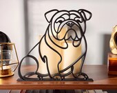 English Bulldog mom gift, English Bulldog dad gift, English Bulldog home decor, Bulldog lover gift, English Bulldog owner gift, English Bulldog memorial, sitting Bulldog sculpture minimalist black line art figurine for shelf mantel or desk, handmade English Bulldog gift idea for new puppy parents dog lovers and Bulldog enthusiasts, perfect birthday Christmas housewarming or sympathy gift for English Bulldog families