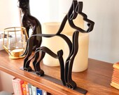 Great Dane continuous line dog sculpture displayed on bookshelf with cookbook collection, dog mom Great Dane gift and tabletop decor