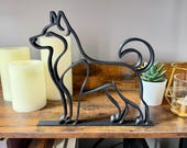 Black Husky decor piece on a shelf with candles and plants, unique pet lover gift idea