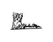 Black Yorkie Mom line art sculpture angled view on white background, minimalist Yorkshire Terrier dog mom gift