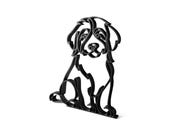 Clean continuous line art design of a sitting Bernedoodle on a white background, showing the breed's shaggy curly coat, soft expression, and full doodle silhouette — minimalist 3D printed Bernedoodle sculpture design, modern doodle dog decor, and one-line dog art gift for Bernedoodle owners.