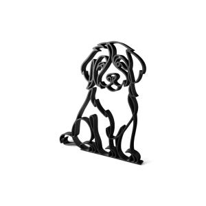 Clean continuous line art design of a sitting Bernedoodle on a white background, showing the breed's shaggy curly coat, soft expression, and full doodle silhouette — minimalist 3D printed Bernedoodle sculpture design, modern doodle dog decor, and one-line dog art gift for Bernedoodle owners.