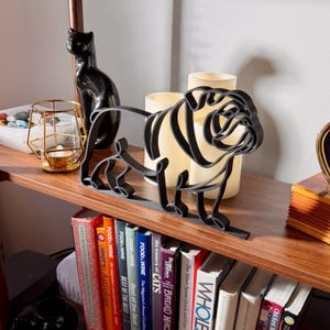 English Bulldog memorial gift on bookshelf with candles, black line art English Bulldog sculpture, English Bulldog remembrance gift, loss of English Bulldog sympathy gift, Bulldog memorial figurine, English Bulldog mom gift, English Bulldog dad gift, English Bulldog lover gift, Bulldog home decor, English Bulldog Christmas gift, English Bulldog statue keepsake