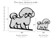 Line Art by Charles Bichon Frise sculpture size guide. Regular (Shelf Size) 8.0in tall and Mini (Desk Size) 4.1in tall, shown to scale with exact dimensions.
