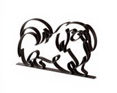 Hand finished black Pekingese line art figurine on white background, 3D printed continuous line dog sculpture for Pekingese parents