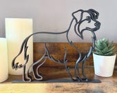 Minimalist Australian Shepherd sculpture in black line art, modern pet decor for shelves and mantels