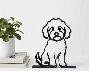 Mini Goldendoodle Line Art Sculpture, Minimalist 3D Printed Dog Decor