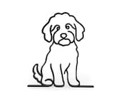 Front view of Line Art by Charles black Mini Goldendoodle line art sculpture dog lovers gift on a studio white background show casing 15 millimeter depth of dog line art decor.