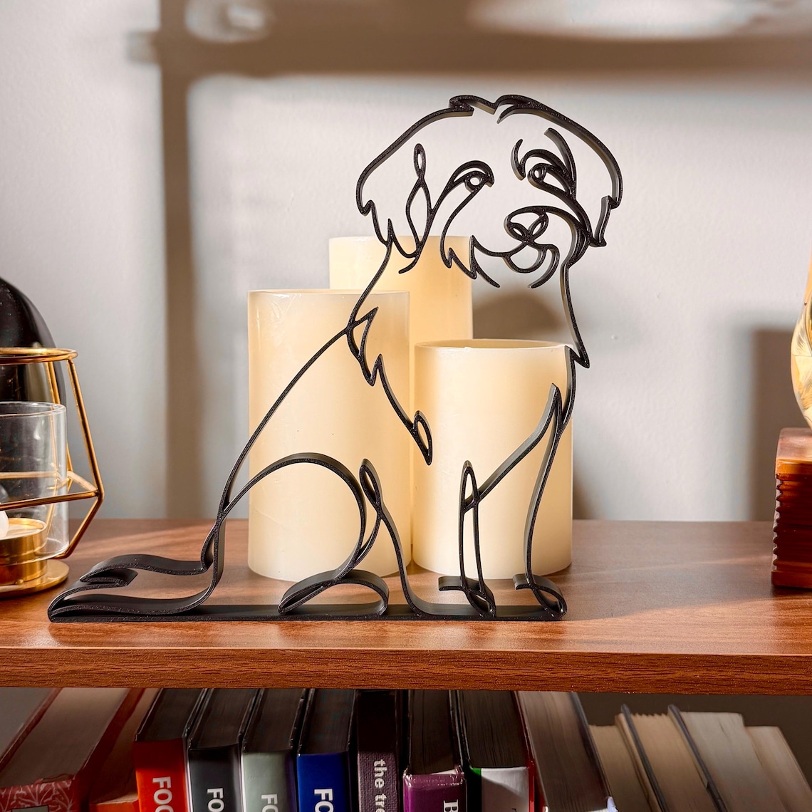 Aussiedoodle home decor sitting sculpture minimalist black silhouette, unique gift for Aussiedoodle lover or new puppy parent