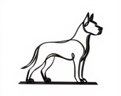 Black Great Dane minimalist line sculpture side profile on white background, modern tabletop decor for Great Dane mom or dad