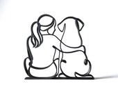 Dog mom gift, girl and her dog line art sculpture front view, minimalist black sculpture of woman and dog, dog mom Mothers Day gift, dog lover gift for women, dog mom birthday gift, dog mom Christmas gift, gift for dog lover, woman and dog figurine, dog and owner home decor, pet lover gift, sculpture of girl with her dog, dog mom keepsake