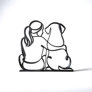Dog mom gift, girl and her dog line art sculpture front view, minimalist black sculpture of woman and dog, dog mom Mothers Day gift, dog lover gift for women, dog mom birthday gift, dog mom Christmas gift, gift for dog lover, woman and dog figurine, dog and owner home decor, pet lover gift, sculpture of girl with her dog, dog mom keepsake