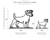 Line Art by Charles Jack Russell Terrier sculpture size guide. Regular (Shelf Size) 6.6in tall and Mini (Desk Size) 3.4in tall, shown to scale with exact dimensions.
