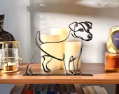 Jack Russell Terrier gift for Jack Russell mom displayed on wood bookshelf with candles, minimalist black line art dog sculpture home decor gift for dog lovers